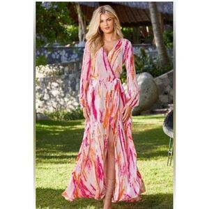 Boston Proper tie dye wrap dress S